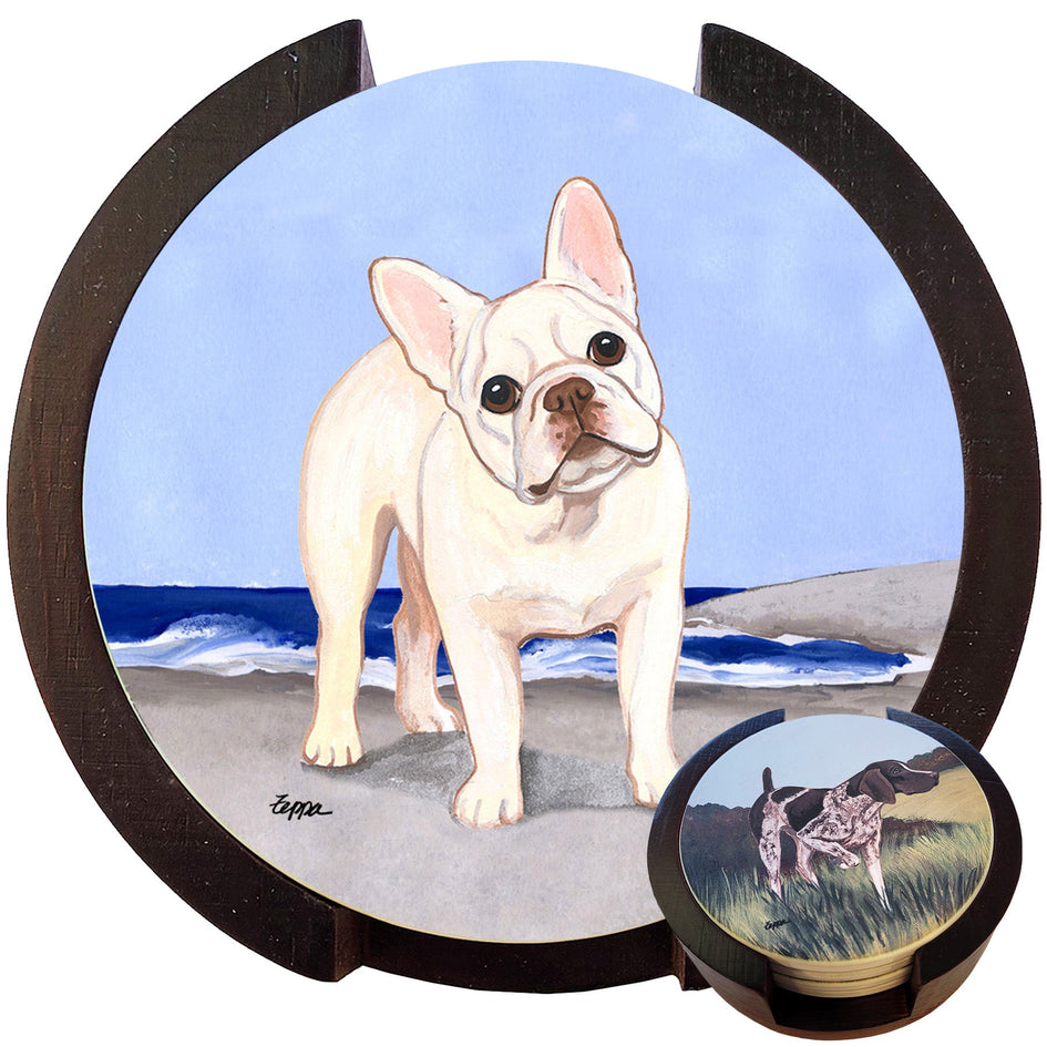 French Bulldog Scenic Bisque Coaster Set