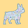 Illustration of a dog silhouette with a pattern on a yellow background
