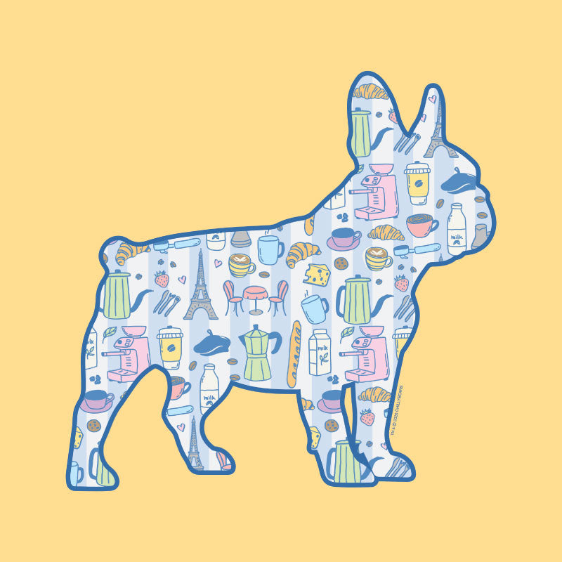 Illustration of a dog silhouette with a pattern on a yellow background