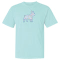 Light blue t-shirt with a colorful bulldog graphic on a white background