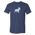 Navy blue t-shirt with a colorful dog graphic on a white background