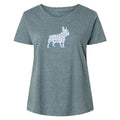 Gray t-shirt with a colorful dog silhouette on a white background