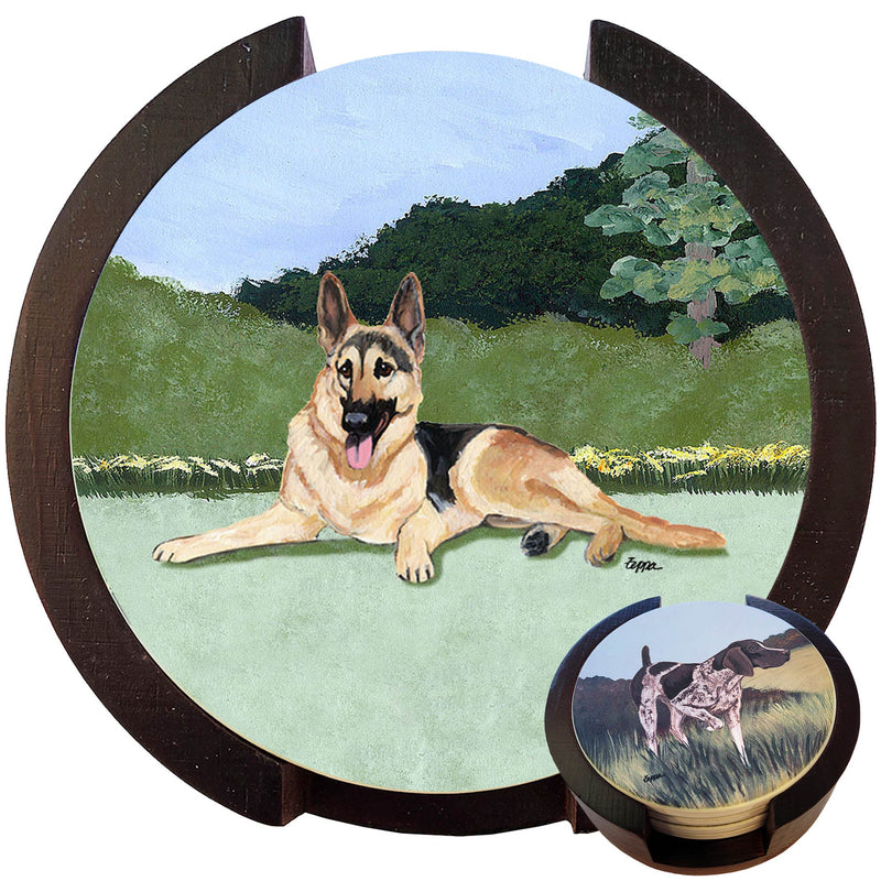 German Shepherd Dog Scenic Bisque Coaster Set