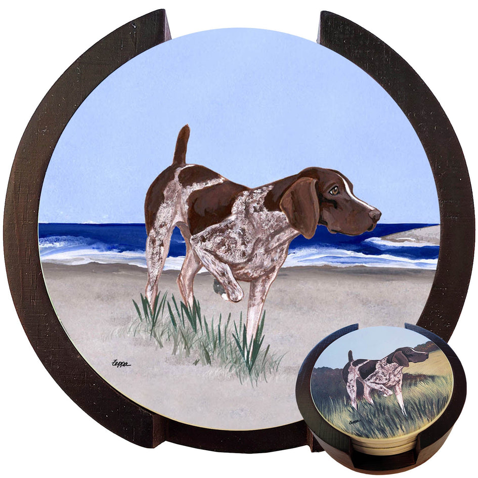 German Shorthaired Pointer Scenic Bisque Coaster Set