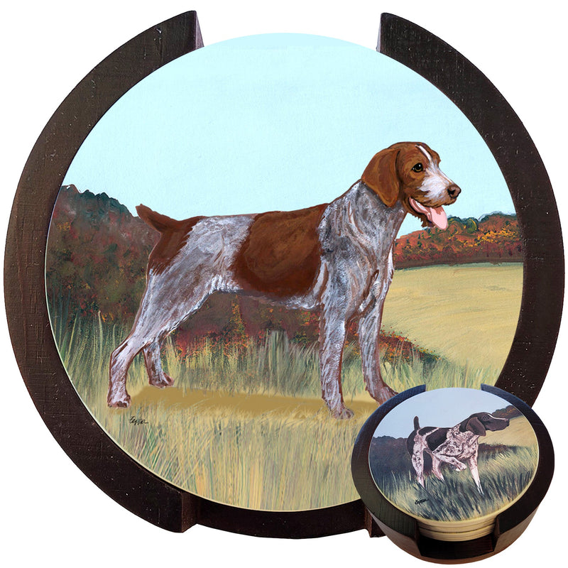 German Wirehaired Pointer Scenic Bisque Coaster Set