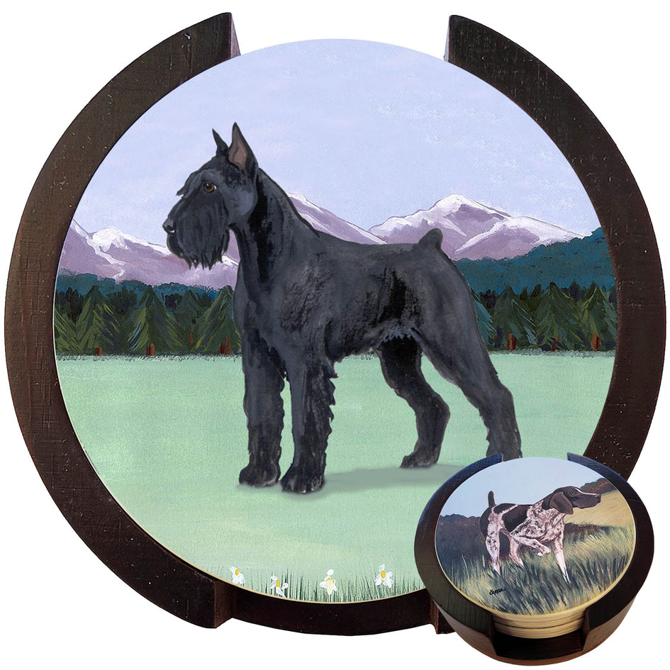 Giant Schnauzer Scenic Bisque Coaster Set