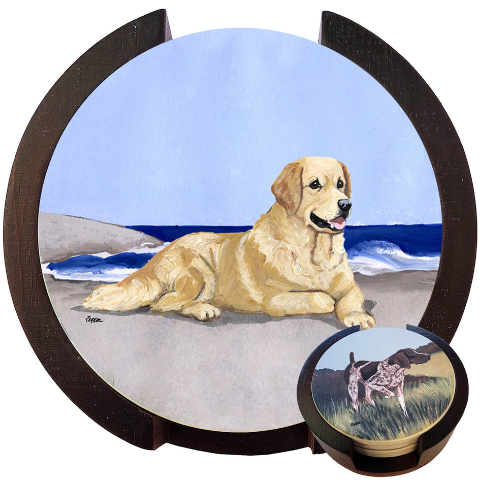 Golden Retriever Scenic Bisque Coaster Set