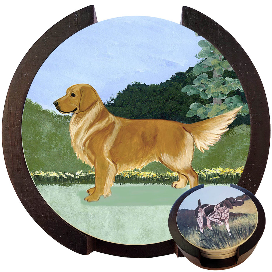 Golden Retriever Scenic Bisque Coaster Set