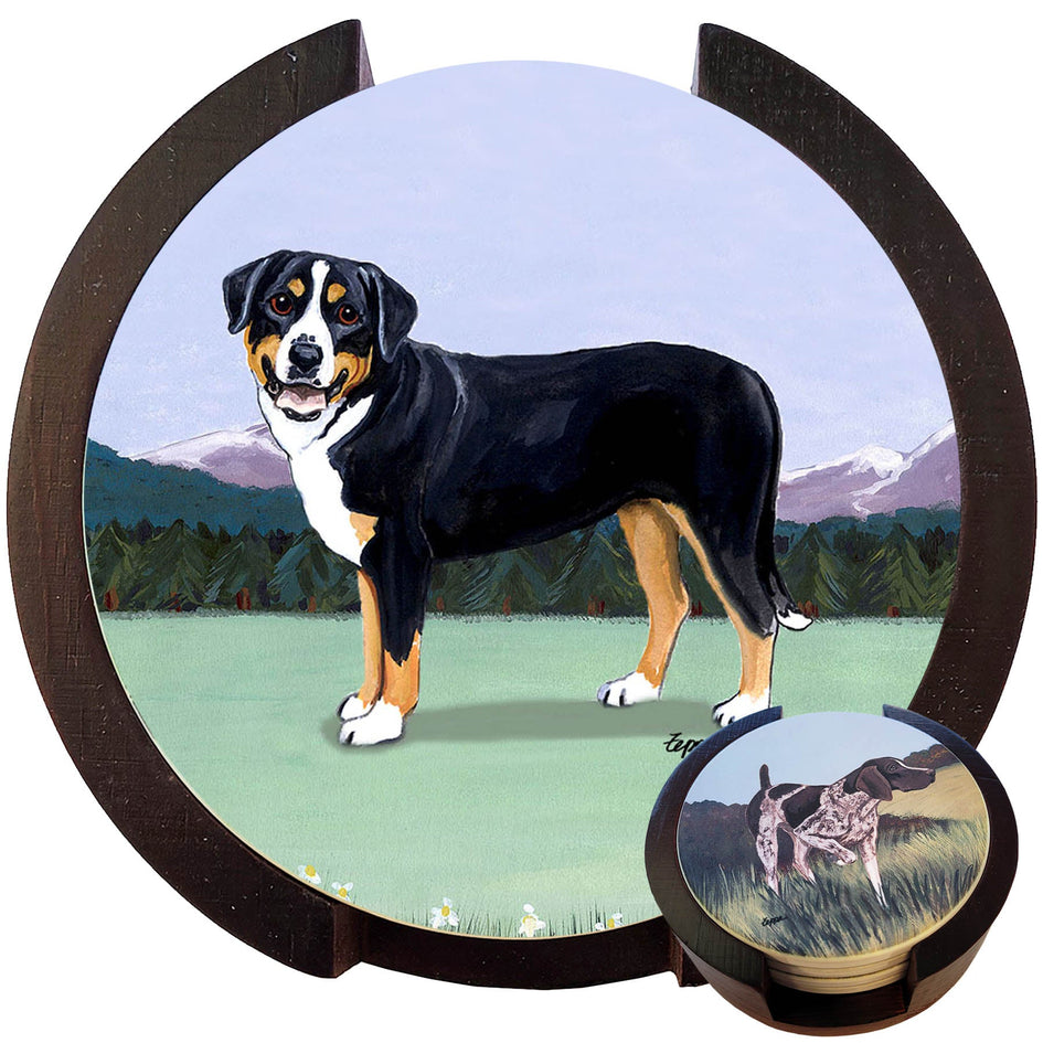 Greater Swiss Mountain Dog Scenic Bisque Coaster Set