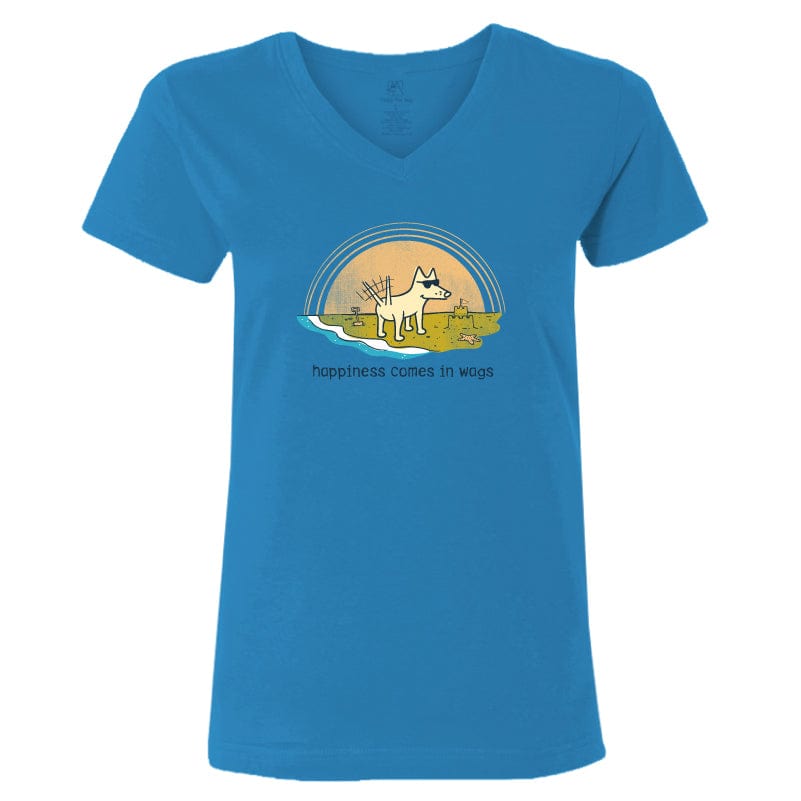 Happiness Comes in Wags - Ladies T-Shirt V-Neck
