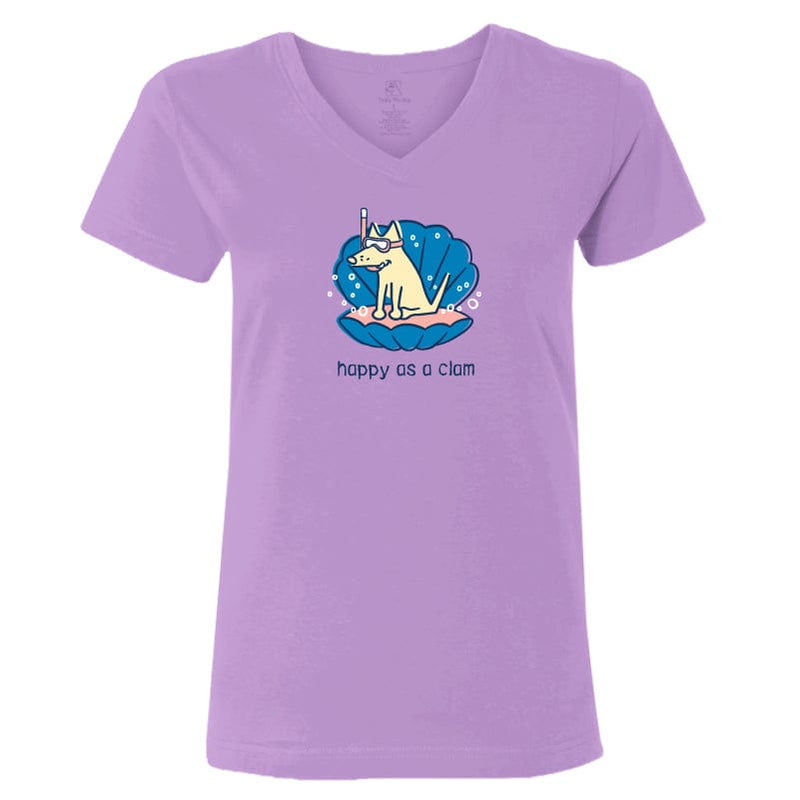 Happy as a Clam - Ladies T-Shirt V-Neck