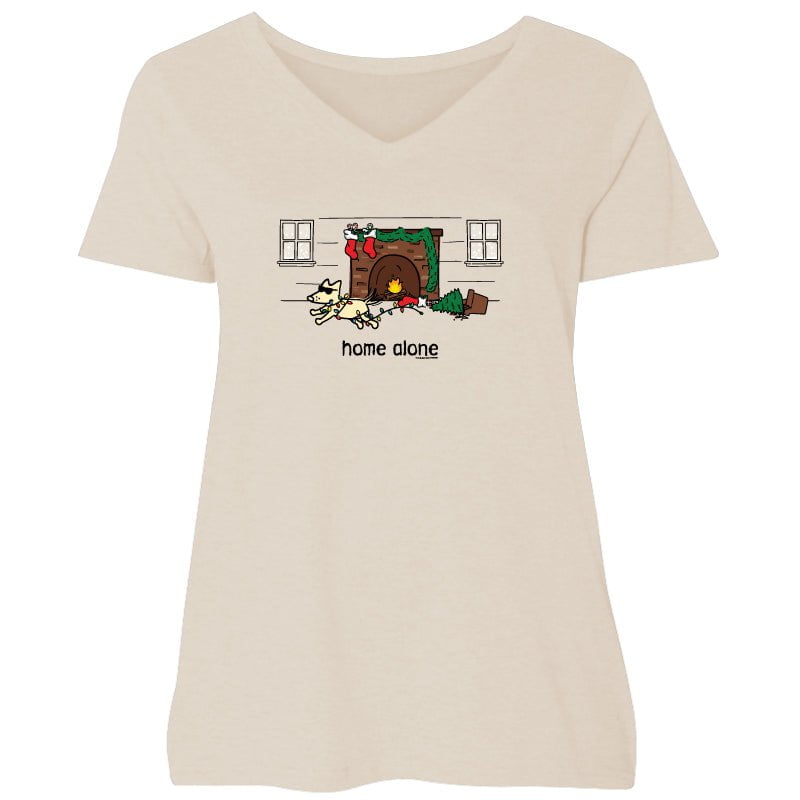 Home Alone - Ladies Curvy V-Neck Tee