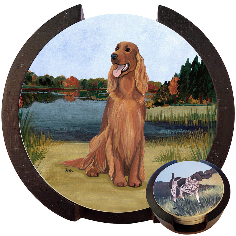 Irish Setter Scenic Bisque Coaster Set