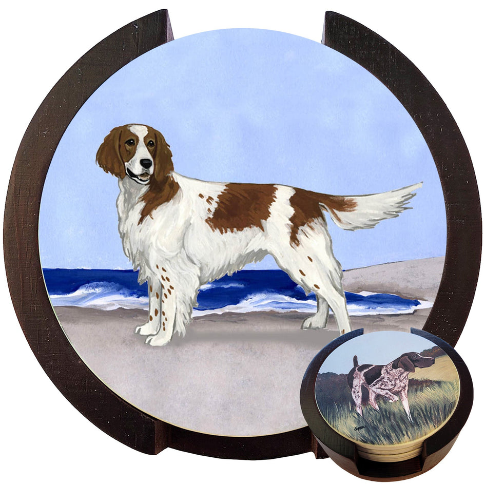 Irish Red and White Setter Scenic Bisque Coaster Set