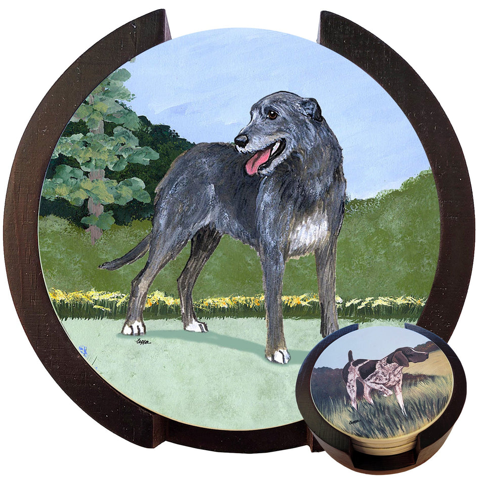 Irish Wolfhound Scenic Bisque Coaster Set