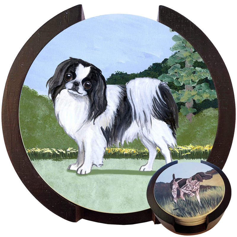 Japanese Chin Scenic Bisque Coaster Set