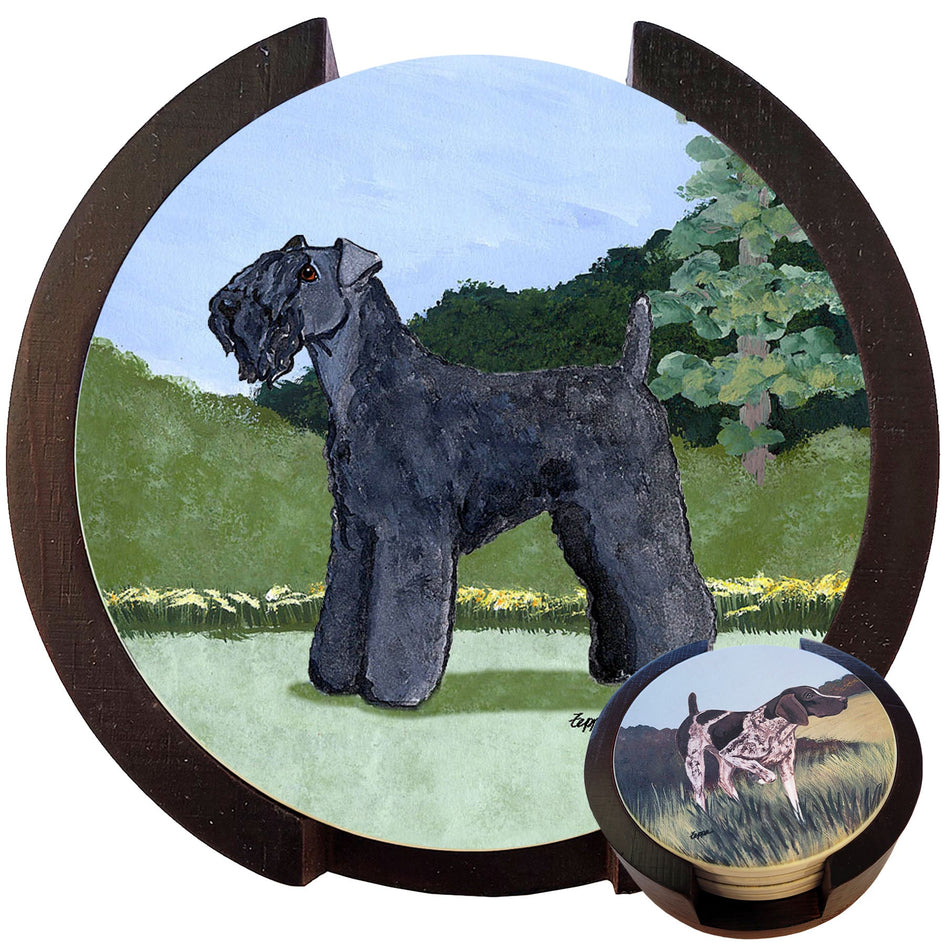 Kerry Blue Terrier Scenic Bisque Coaster Set