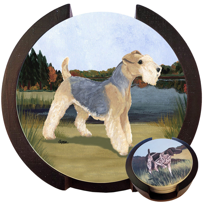 Lakeland Terrier Scenic Bisque Coaster Set