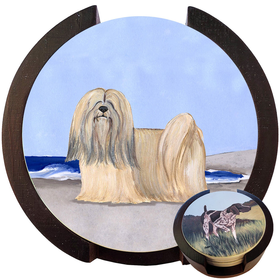 Lhasa Apso Scenic Bisque Coaster Set