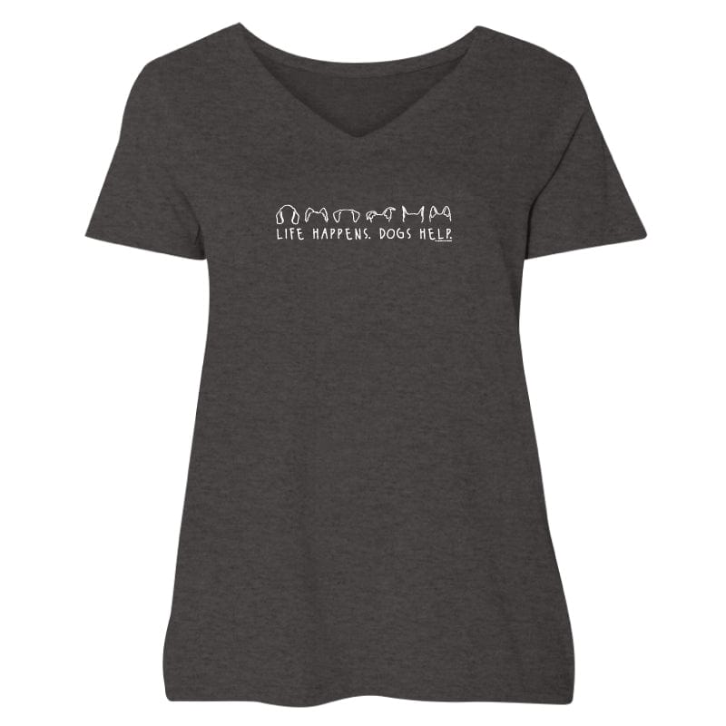 Life Happens Dogs Help - Ladies Curvy V-Neck Tee