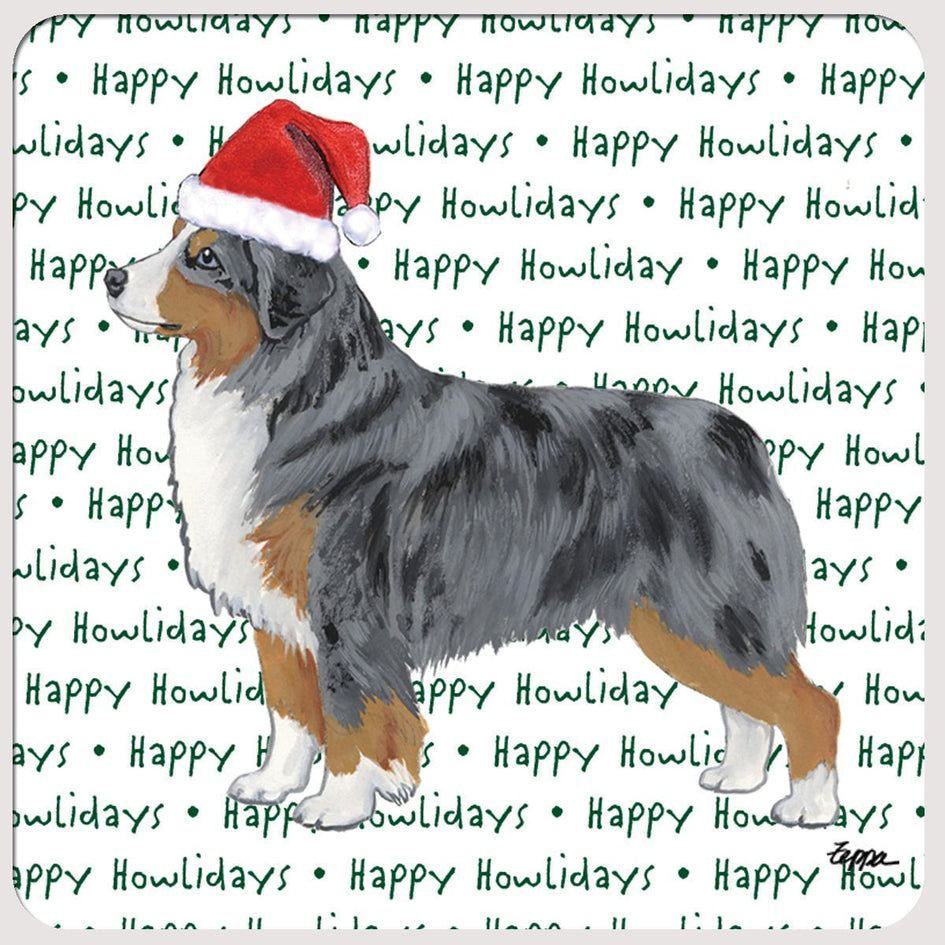 Miniature American Shepherd "Happy Howlidays" Coaster