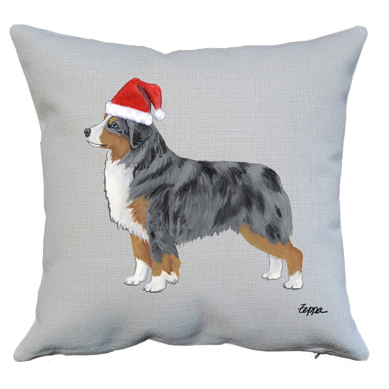 Miniature American Shepherd Santa Pillow Cover