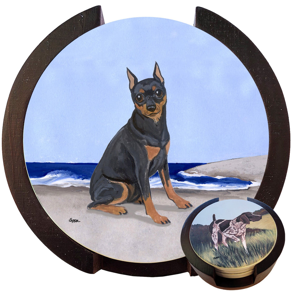 Miniature Pinscher Scenic Bisque Coaster Set