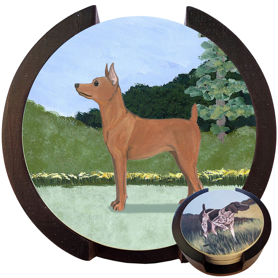 Miniature Pinscher Scenic Bisque Coaster Set