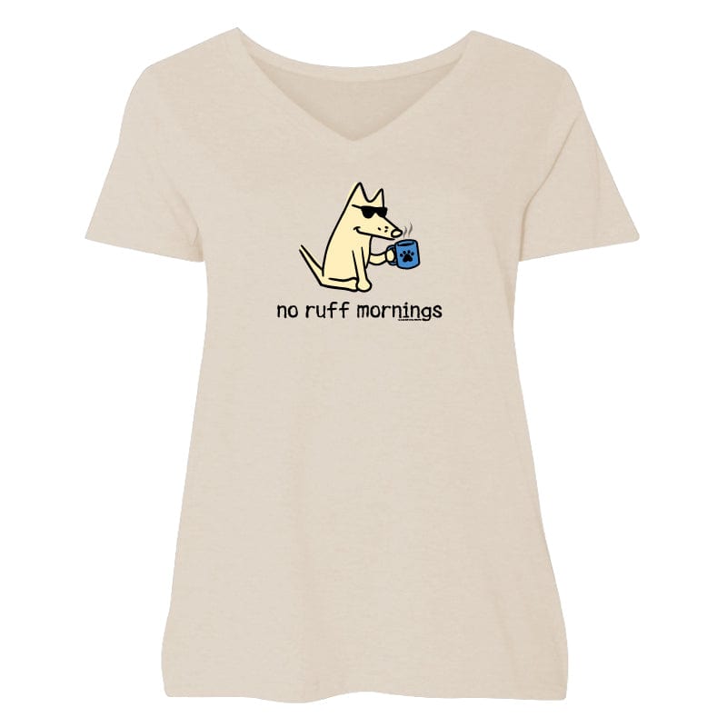 No Ruff Mornings - Ladies Curvy V-Neck Tee