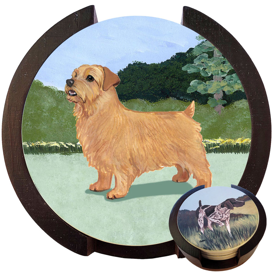 Norfolk Terrier Scenic Bisque Coaster Set