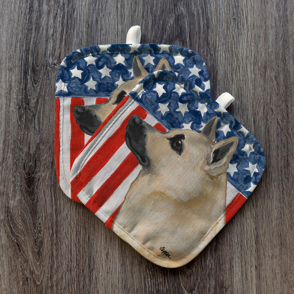 Norwegian Buhund Americana Pot Holder Set