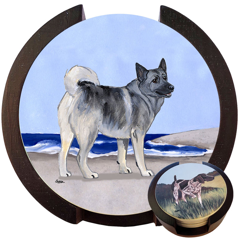 Norwegian Elkhound Scenic Bisque Coaster Set