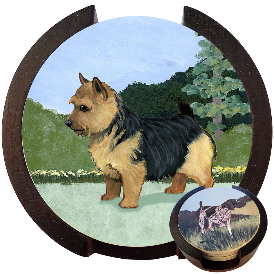 Norwich Terrier Scenic Bisque Coaster Set