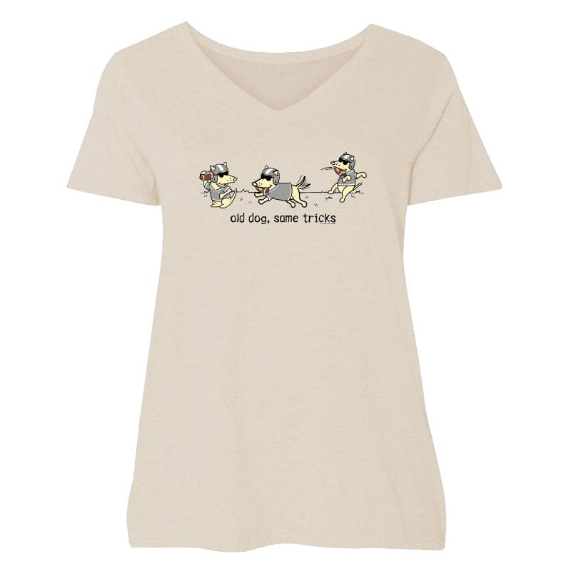 Old Dog Same Tricks - Ladies Curvy V-Neck Tee
