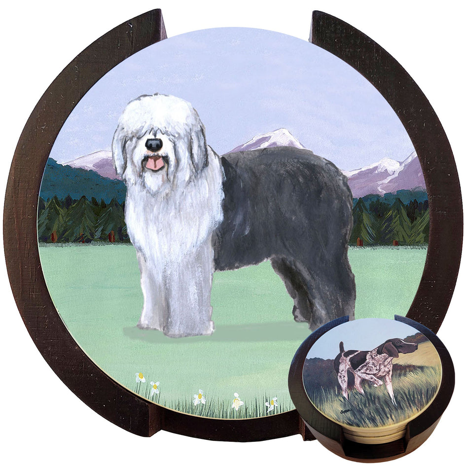 Old English Sheepdog Scenic Bisque Coaster Set