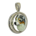 Australian Shepherd Custom Enamel  in Sterling Silver Tapered Oval Pendant