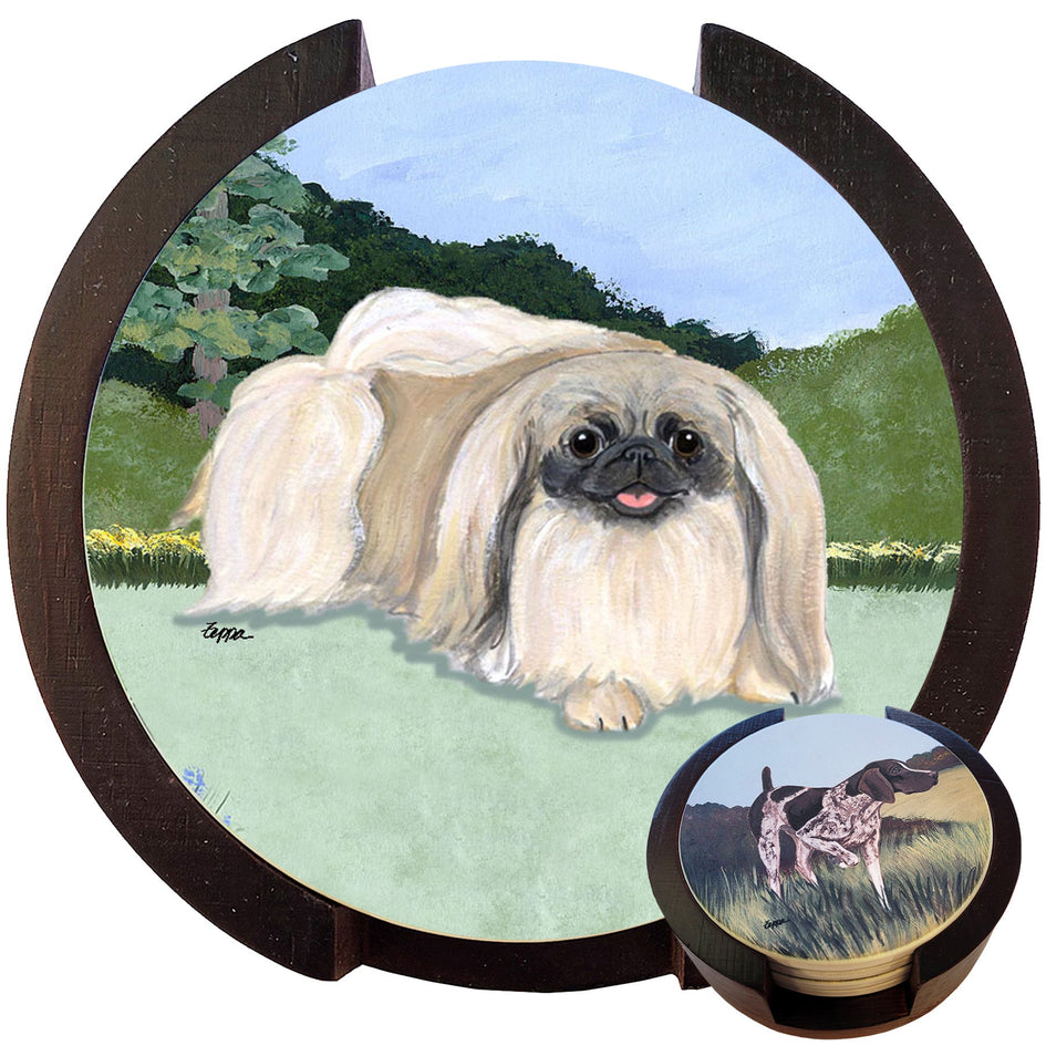 Pekingese Scenic Bisque Coaster Set