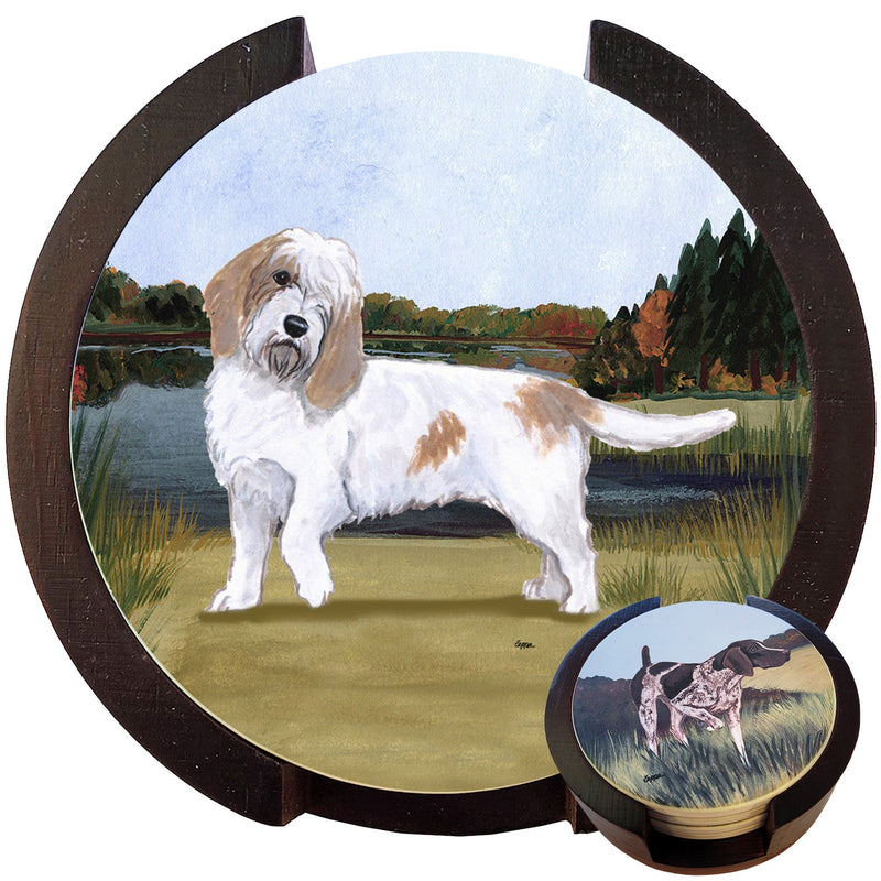 Petit Basset Griffon Vendeen Scenic Bisque Coaster Set