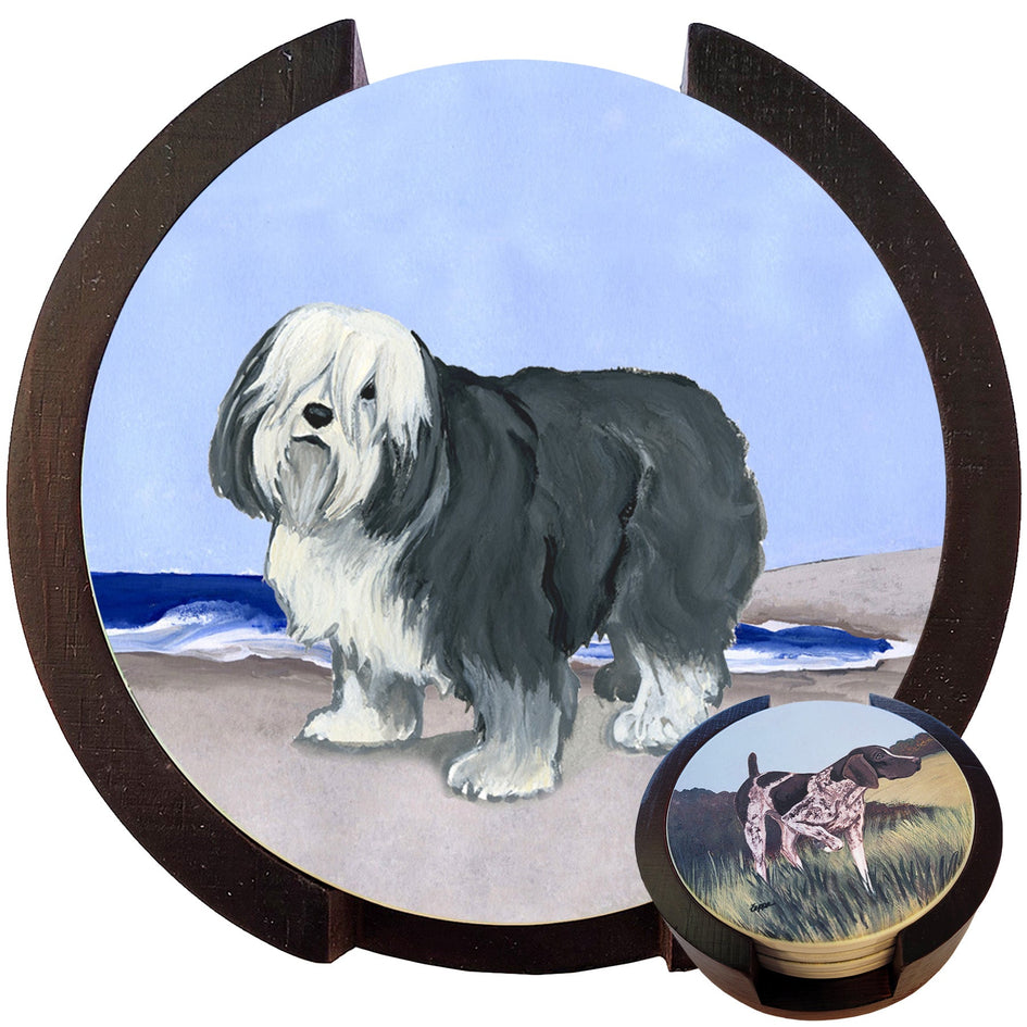 Polish Lowland Sheepdog Scenic Bisque Coaster Set