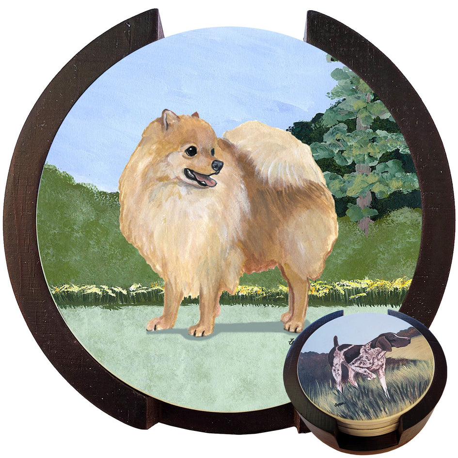 Pomeranian Scenic Bisque Coaster Set