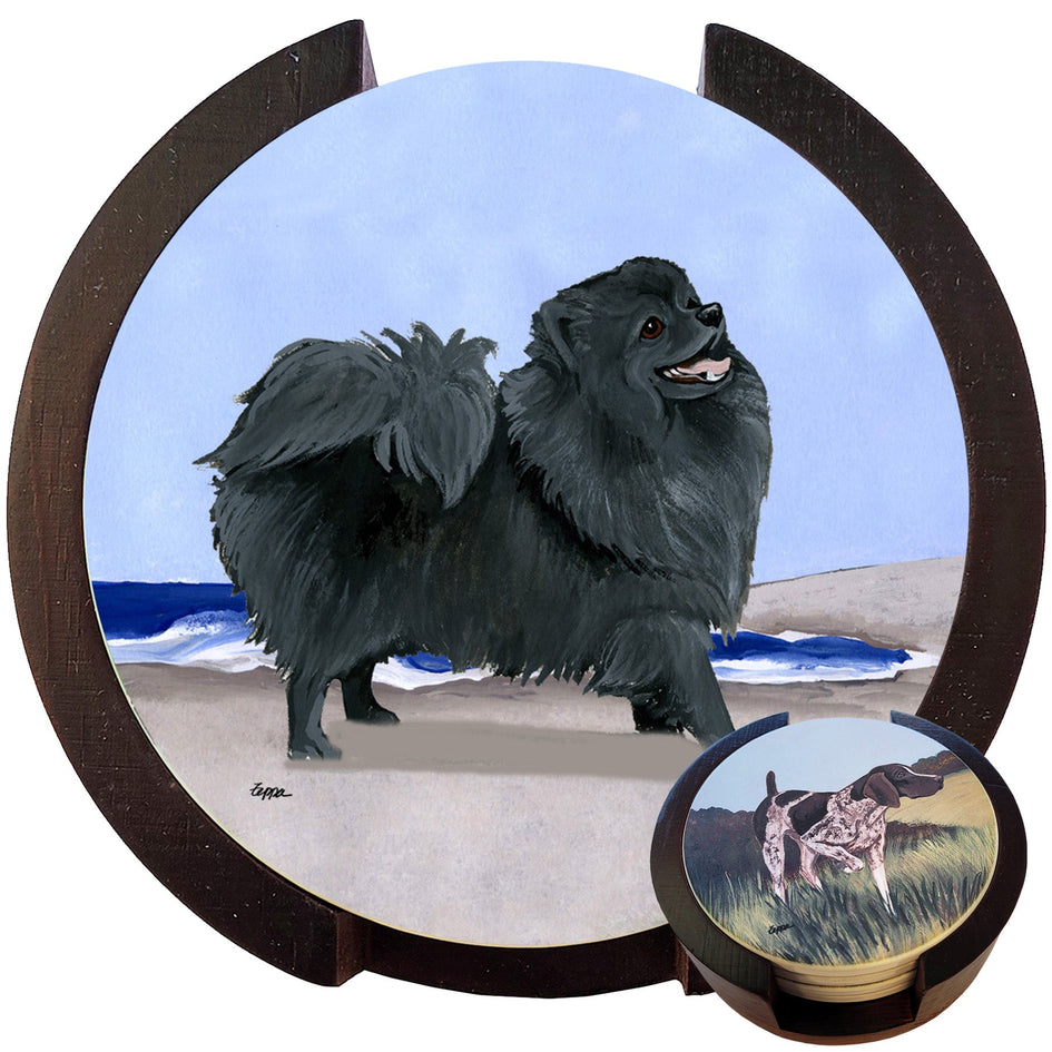 Pomeranian Scenic Bisque Coaster Set