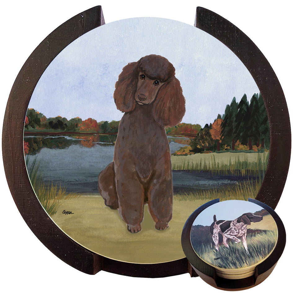 Poodle Scenic Bisque Coaster Set