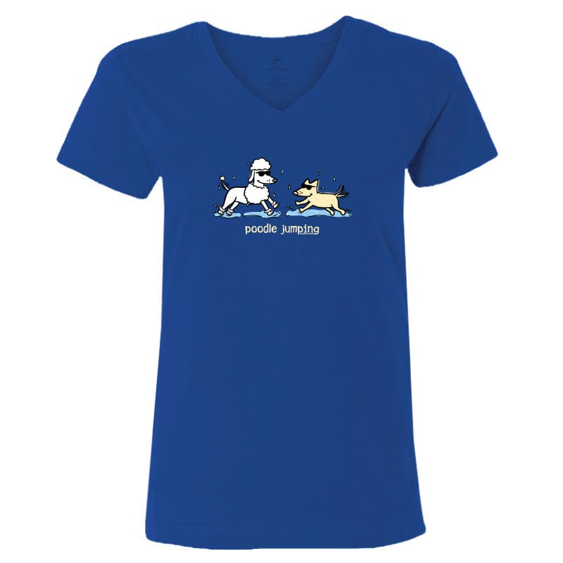 Poodle Jumping - Ladies T-Shirt V-Neck