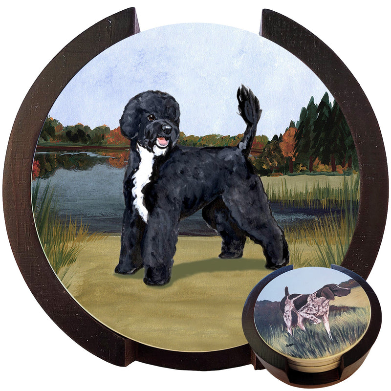 Portuguese Water Dog Scenic Bisque Coaster Set