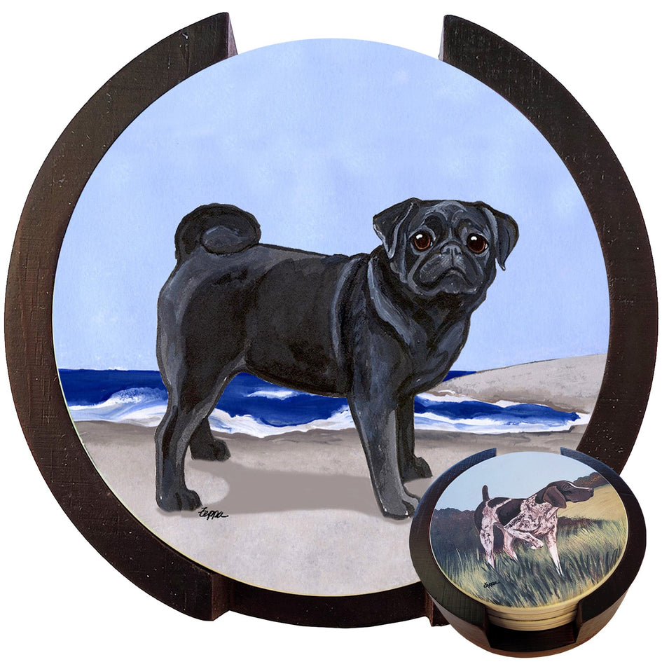 Pug Scenic Bisque Coaster Set