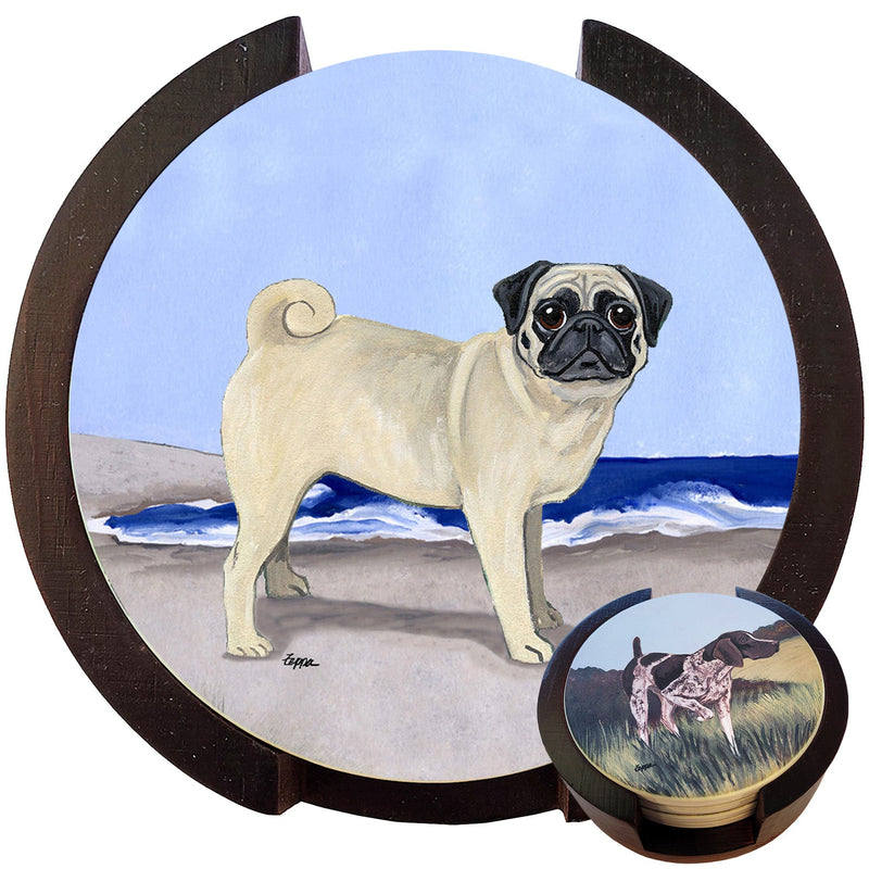 Pug Scenic Bisque Coaster Set