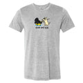 Gray t-shirt with cartoon dog and cat design and text 'Push and Pull' on a white background