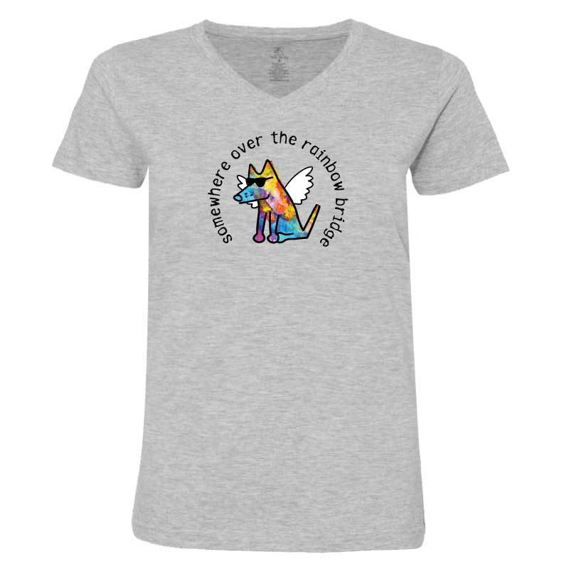 Somewhere Over The Rainbow Bridge - Ladies T-Shirt V-Neck