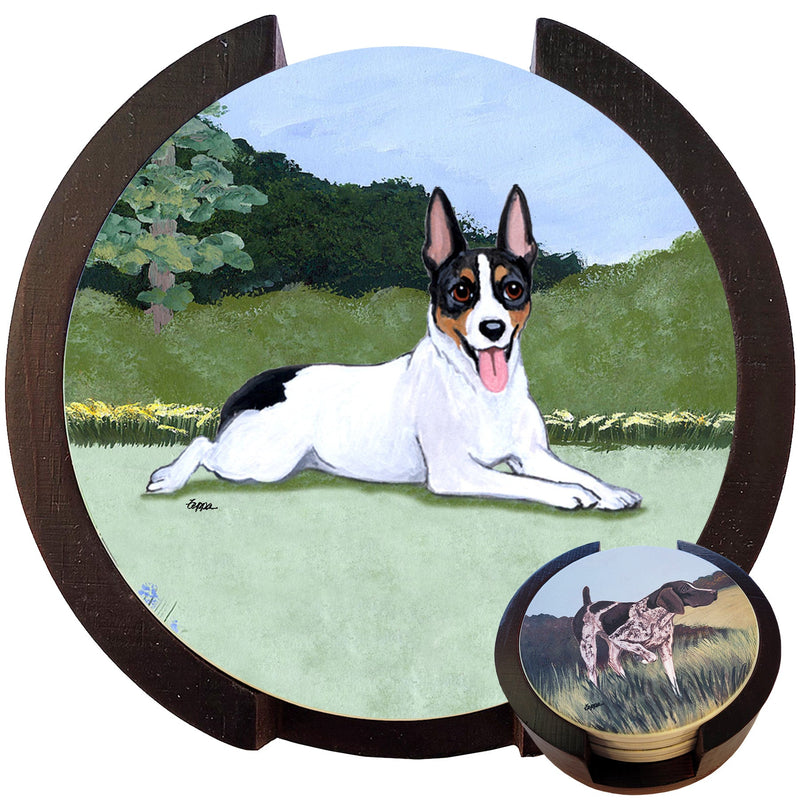 Rat Terrier Scenic Bisque Coaster Set