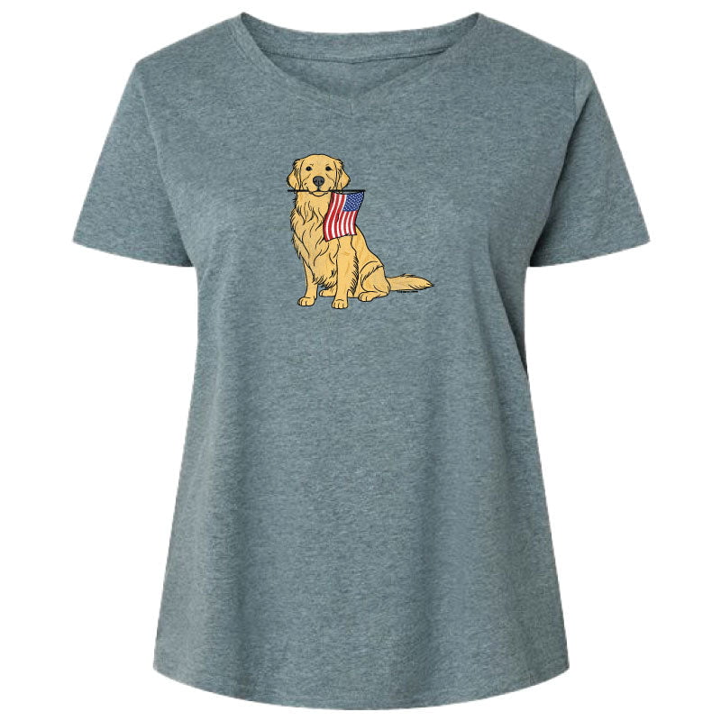 Red White and Golden - Ladies Curvy V-Neck Tee